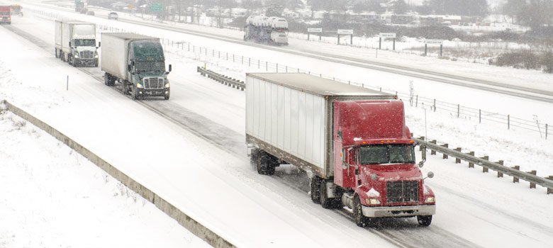 Tractor Trailer on frozen Interstate Highway